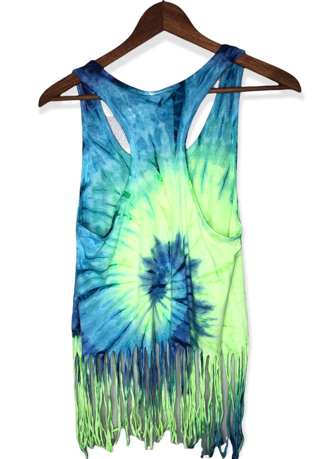 Blue & Green Tie-Dye Swirl 'Key West Florida' Fringe-Hem Tank - Image 3