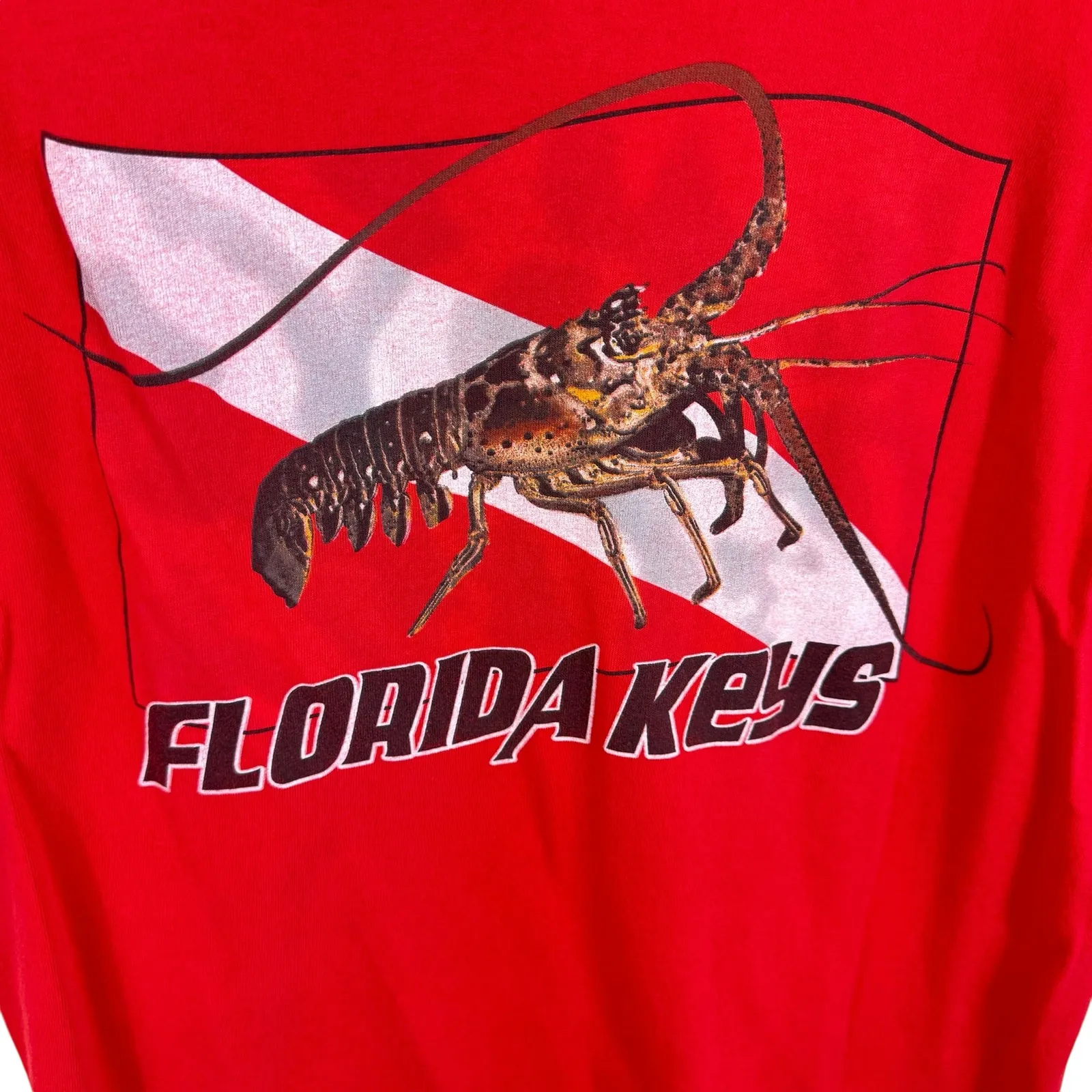 100% Cotton Florida Keys Lobster Red Dive Flag Short Sleeve T - Image 3