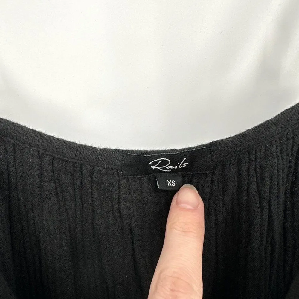 Rails Trucker Sleeveless Jumpsuit V-Neck Cotton Gauze Relaxed Black Women's XS - Image 8