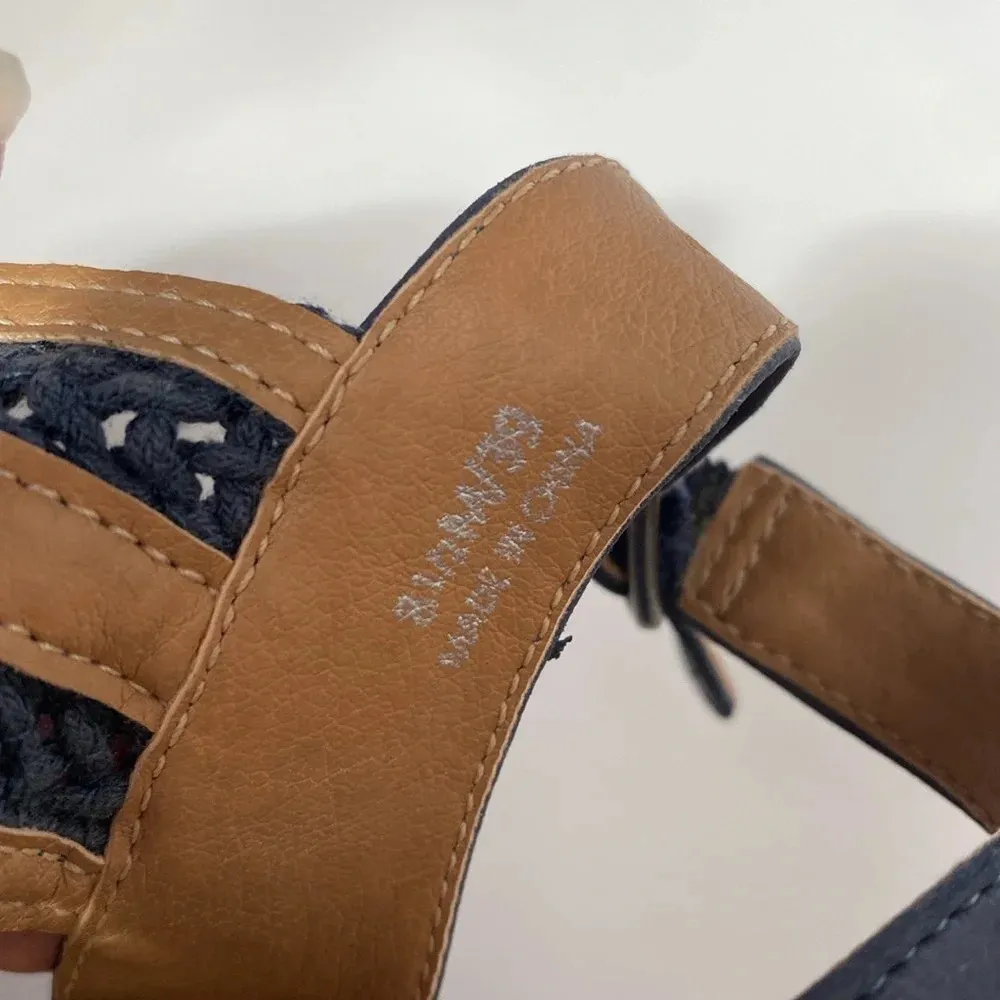 Lucky Brand Crochet Wedge Sandals Navy Blue Leather Woven Crochet Size‎ 8.5 - Image 6