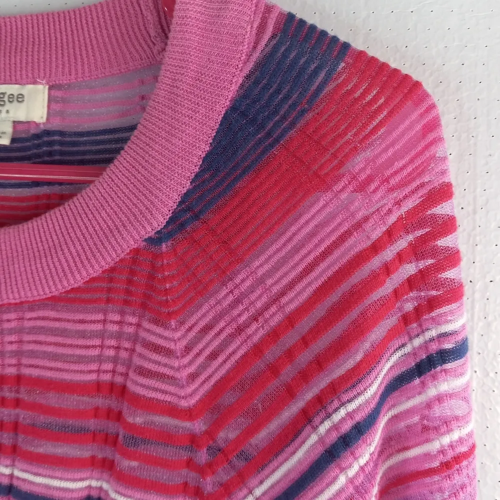 Umgee L Y2K Bubble Gum Striped Semi Sheer Sparkle Top - Image 3