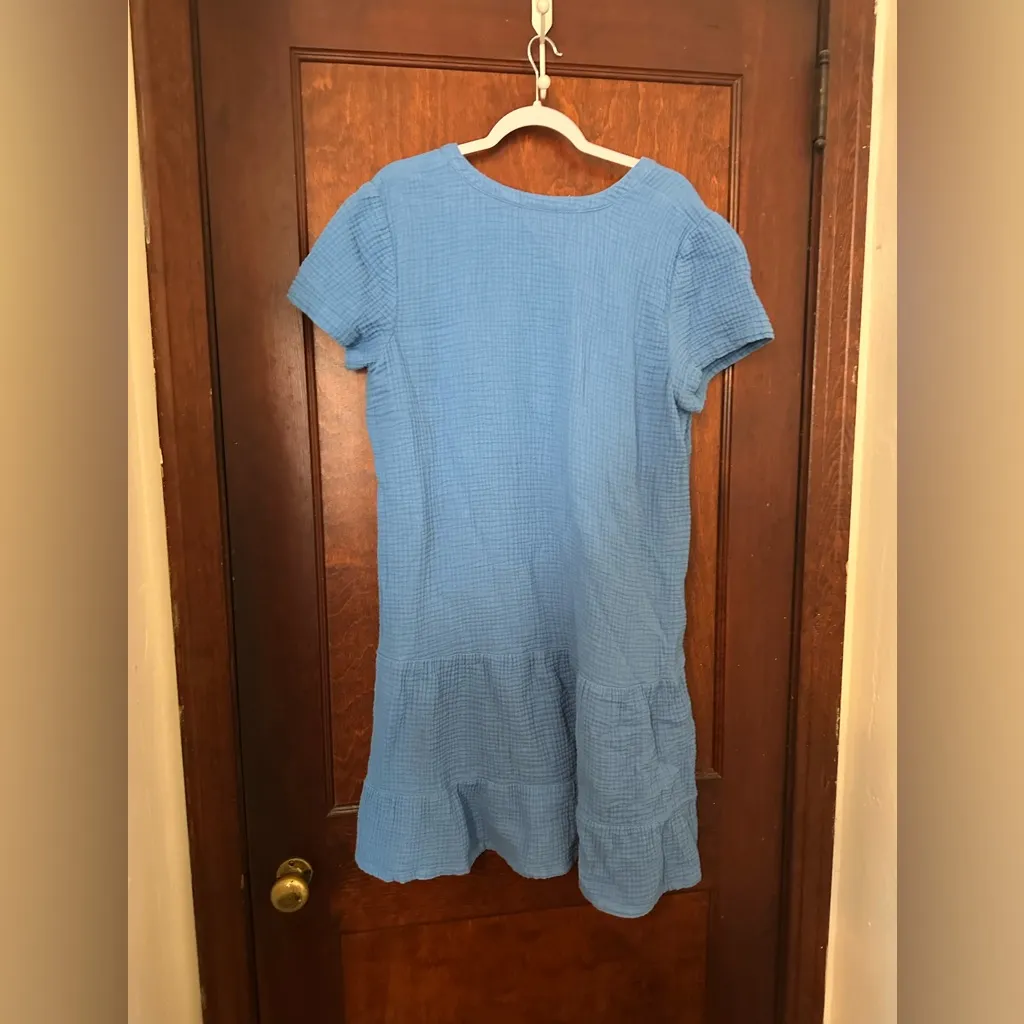 J. Jill Cyan Blue Slubbed Cotton Gauze Drop Waist Tiered Midi Dress Size L Size L - Image 4