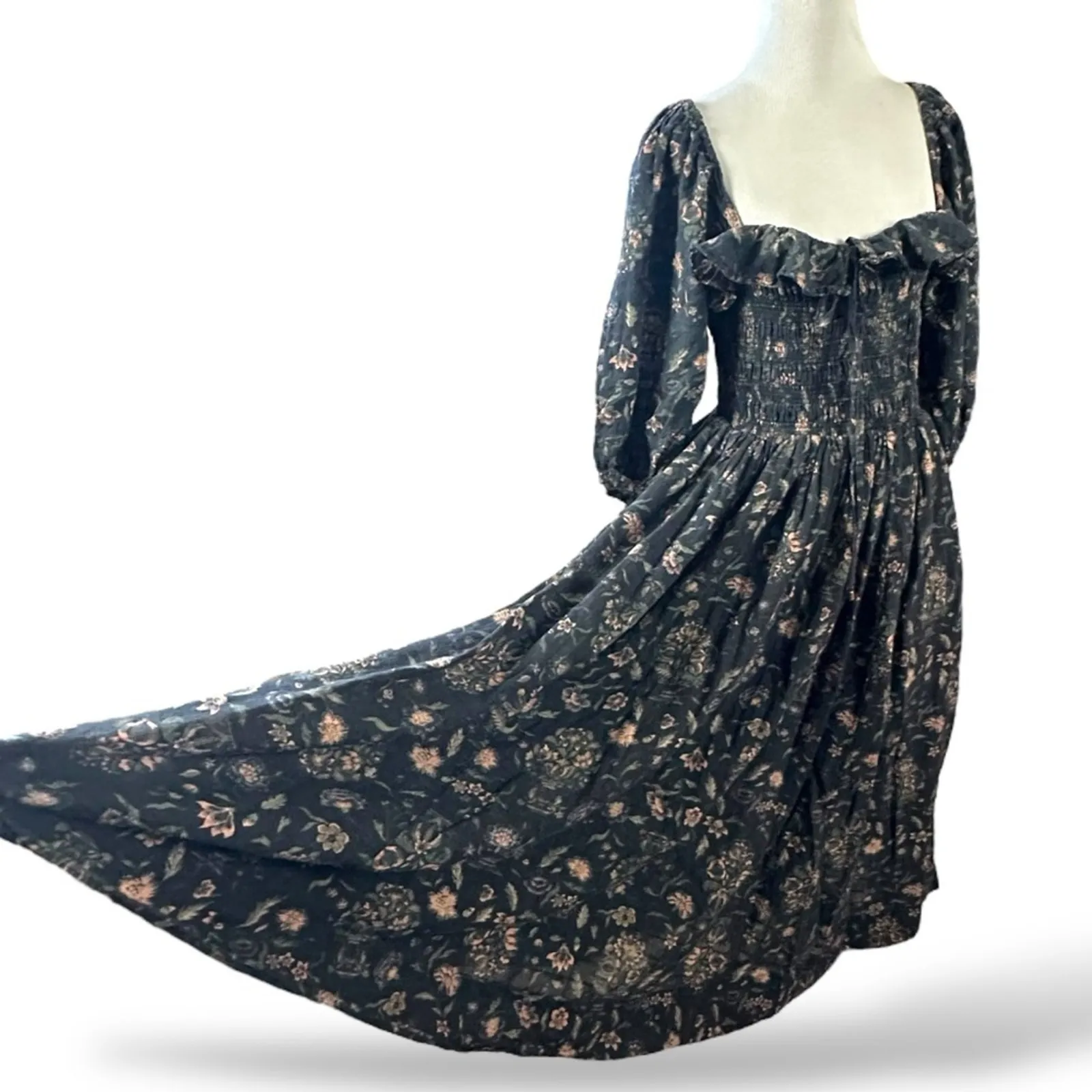 Free People Witchy Oasis Printed Midi Dress Black Floral Small Bohemian Prairie - Image 6