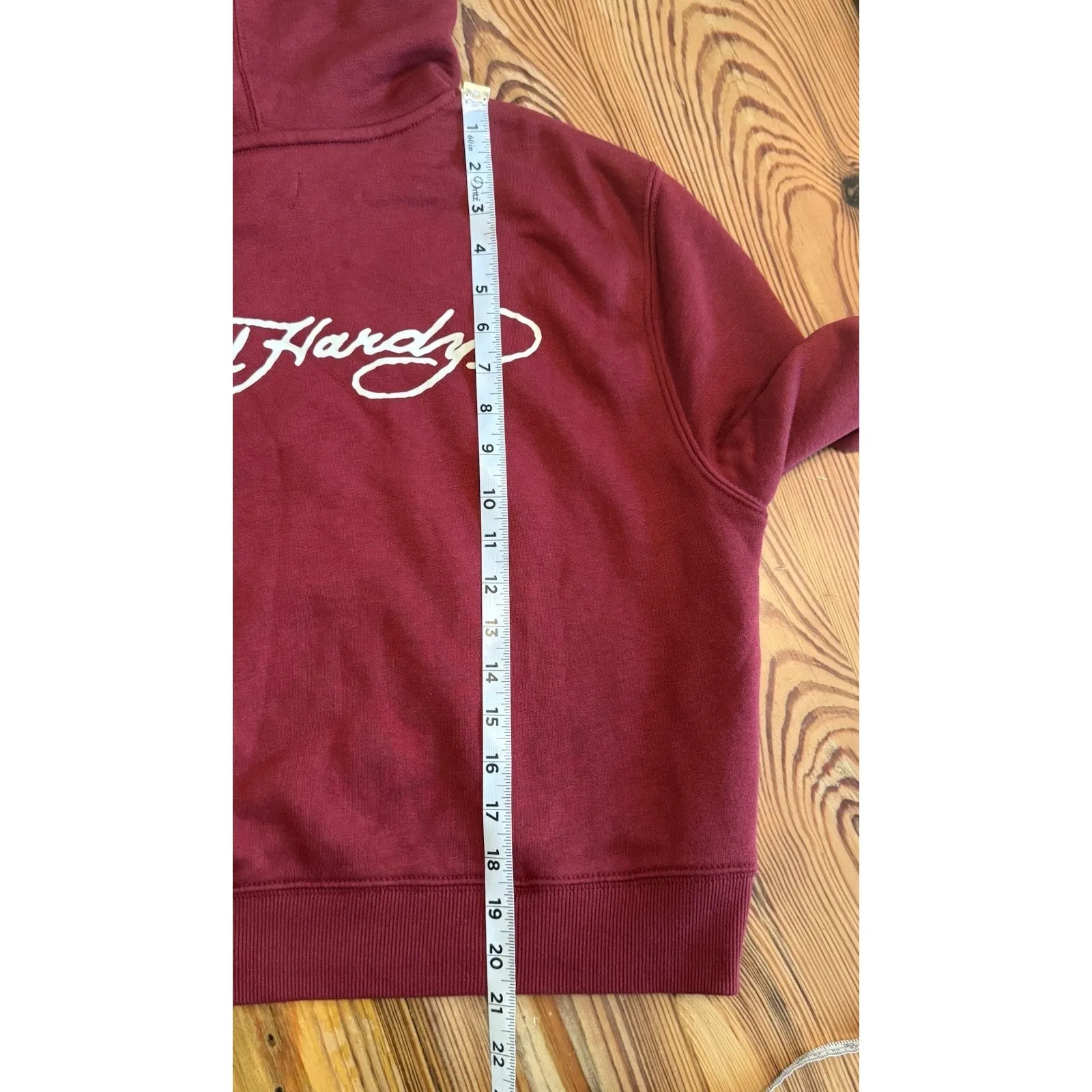 Ed Hardy Hoodie Koi Fish Cropped Women’s LG Brick Red Sleeve Spellout Y2K Skater - Image 10