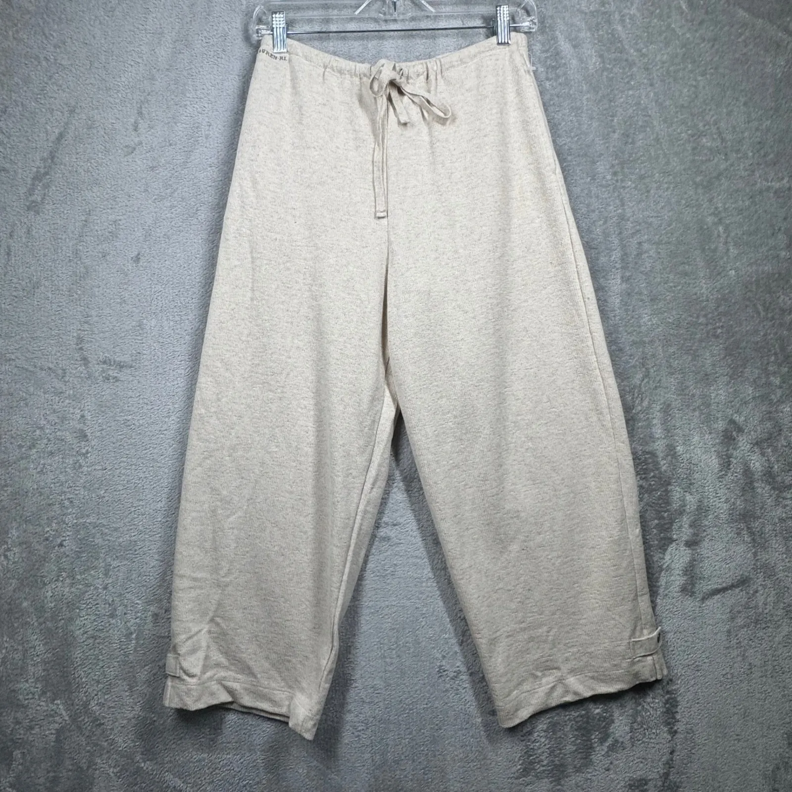 Lauren Ralph Lauren Linen Cotton Blend Knit‎ Crop Wide Leg Pants Small Natural - Image 2
