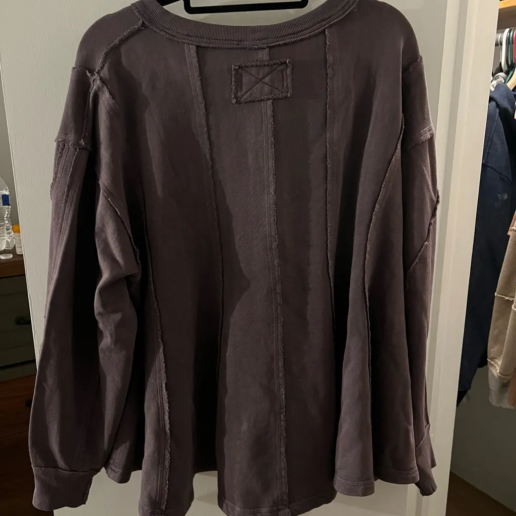 Free People Washed Dried Grape Double Dip Oversized Sweatshirt Small nwt - Image 6