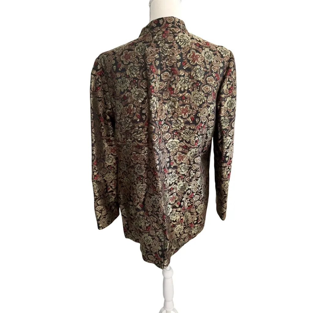 AMBER SUN Multicolor Brocade Rose Print Blazer Jacket Size Large Brown - Image 7