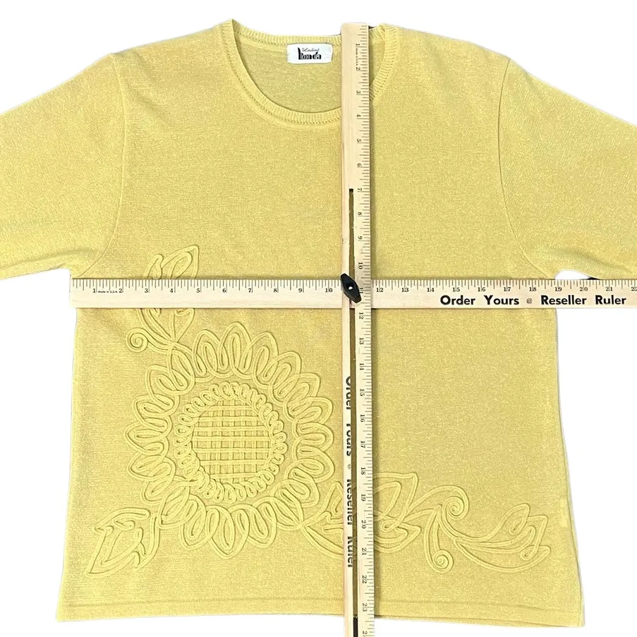 Vintage 90s Sunflower Embellished Yellow Shimmer Baby Tee Short Sleeve sz M / L Size M - Image 10