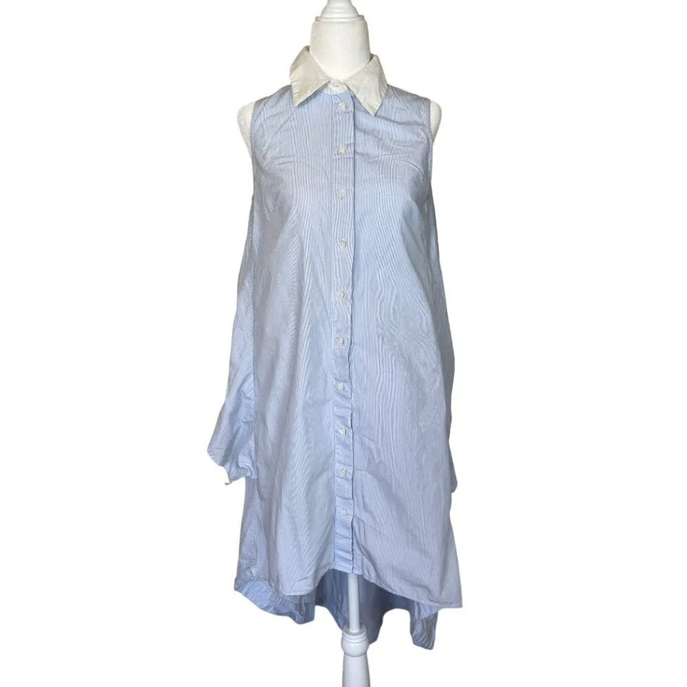 Peter Som Sleeveless Button Down Dress in White Yarn Dye Stripe 0 Womens shirt - Image 5