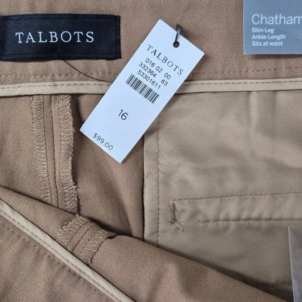 NWT $99 Talbots Camel Chatham Slim Leg Ankle Length Pant Sz16 Stretch Cotton - Image 3