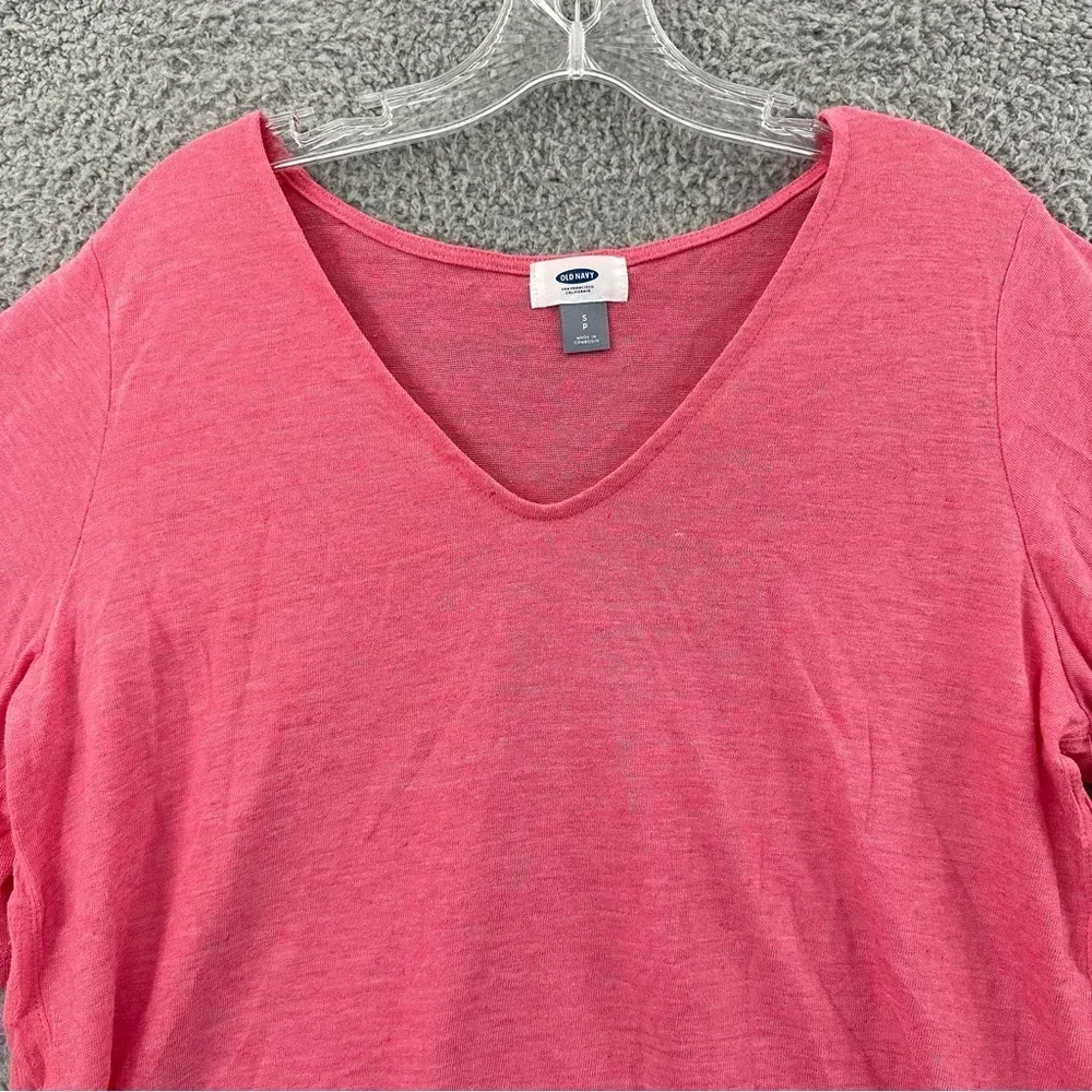 NWT Old Navy V Neck Short Sleeve Linen Blend T Shirt Guava Pink Women's Small‎ - Image 2