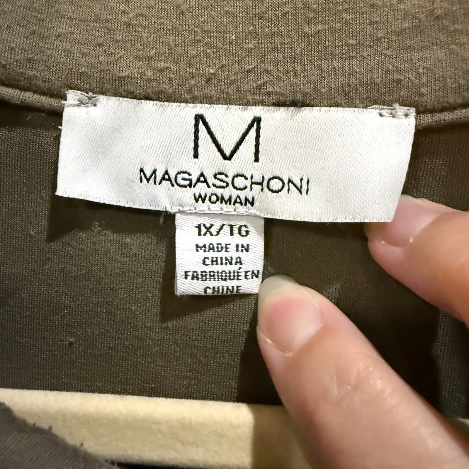 Magaschoni Woman 1X Pullover Sweatshirt Olive Green Quarter Zip Mock Neck - Image 3