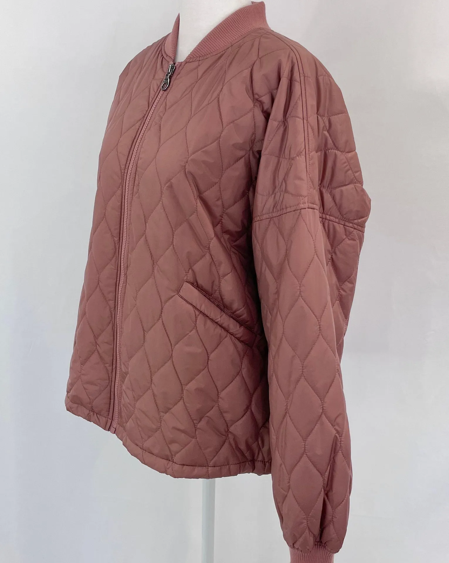 Quilted Jacket Full Zip Bomber Burlwood Dusty Pink - Image 8