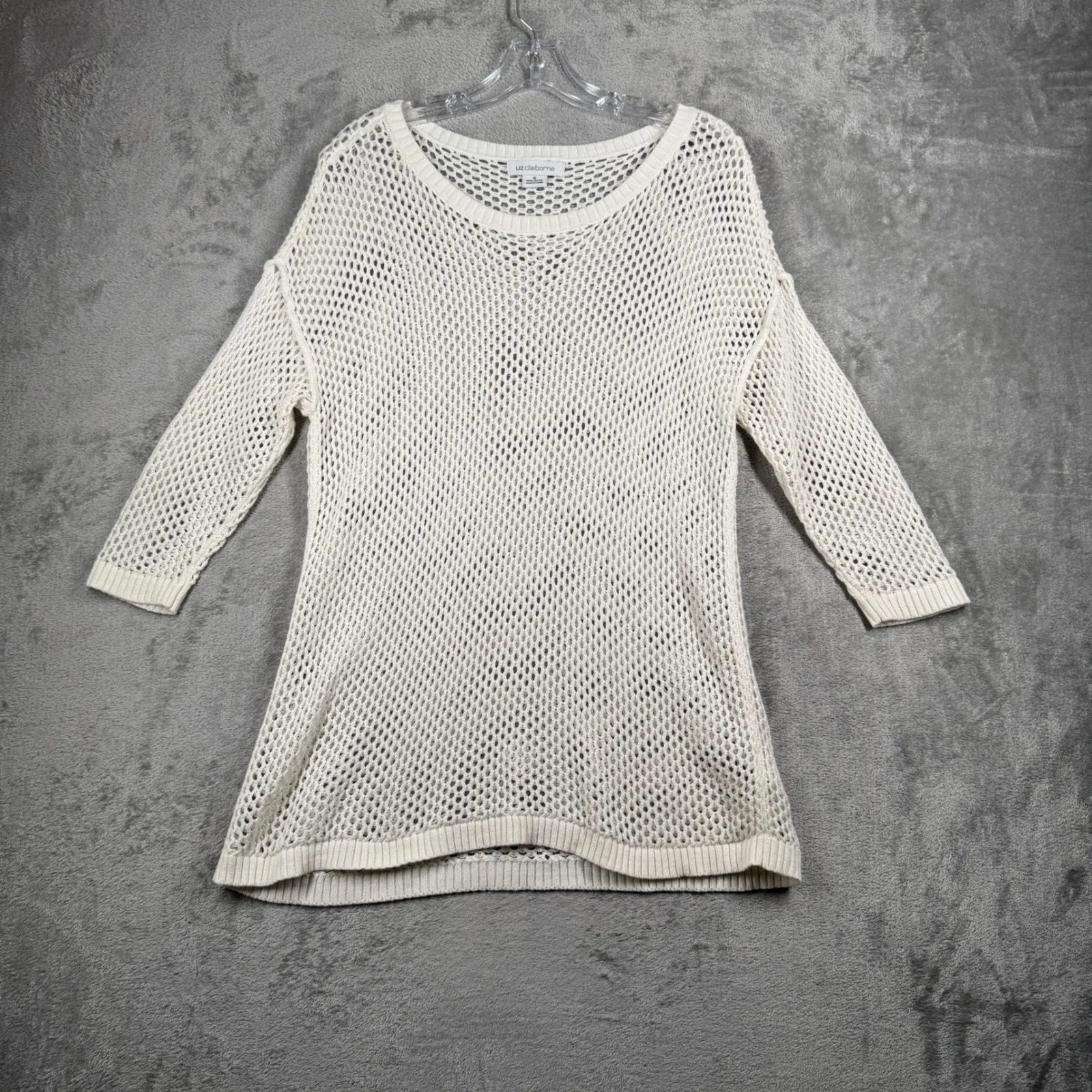 Liz‎ Claiborne Sweater S Open Knit Cotton Tunic Beach Cover Up Coastal Boho Chic - Image 2