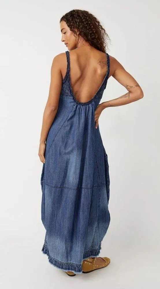 FREE PEOPLE Clear Skies Denim Maxi Dress S - Image 3