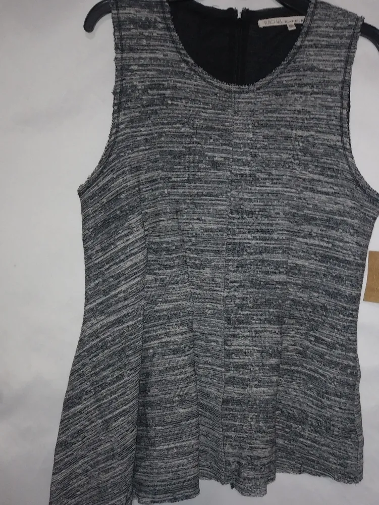 Rachel Roy XXL Salt n Pepper Pleated Peplum Asymmetrical Top Plus Workwear Gray - Image 2