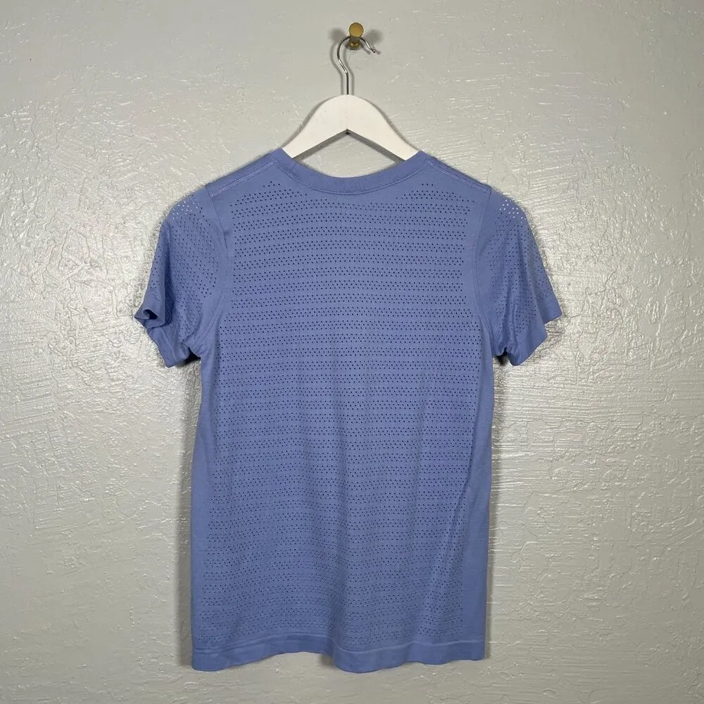 Lululemon Women 6 Hydrangea Blue Breeze By Short Sleeve Shirt Perforated Running - Image 5