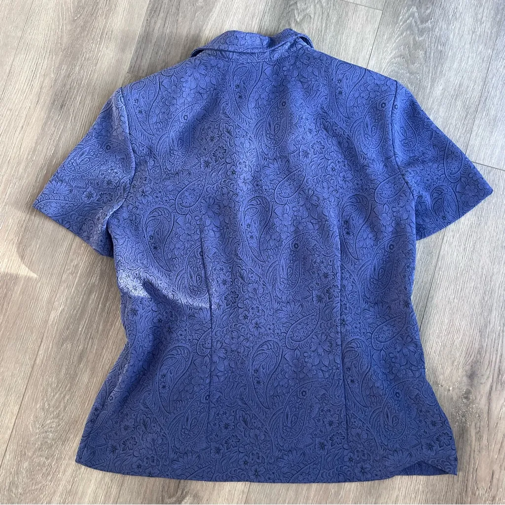 Vintage 80s Women's Blue Paisley Top Blazer Blouse with shoulder pads 14 - Image 8