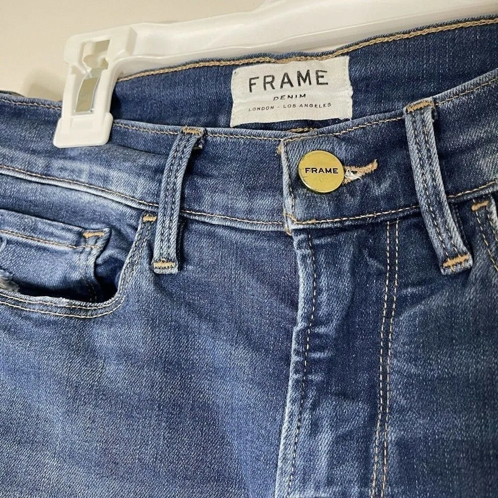 FRAME Le Raw Edge Ripped Crop Skinny Jeans In Washington Square Sz 26 $200 - Image 6