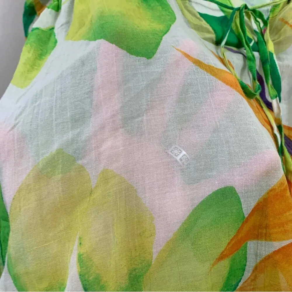 Diane Von Furstenberg Silk Floral Floral Printed Sheer Green/White Locke Tunic - Image 5