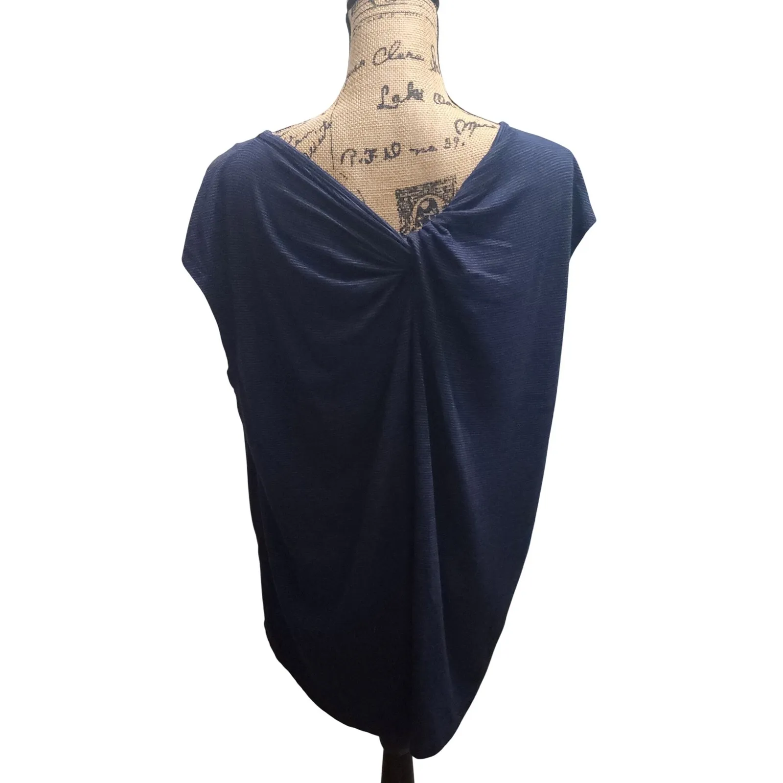 Gibson Latimer Navy Blue‎ Striped Twisted Front Tunic Top XL - Image 2