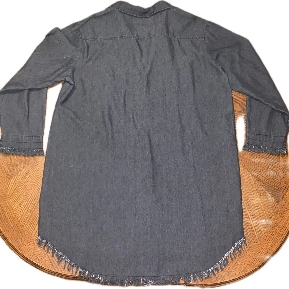 Francis Cabrel Dark Blue Gray Button Collar Shirt Dress Tunic Fringe Frayed 2XL Size XXL - Image 3