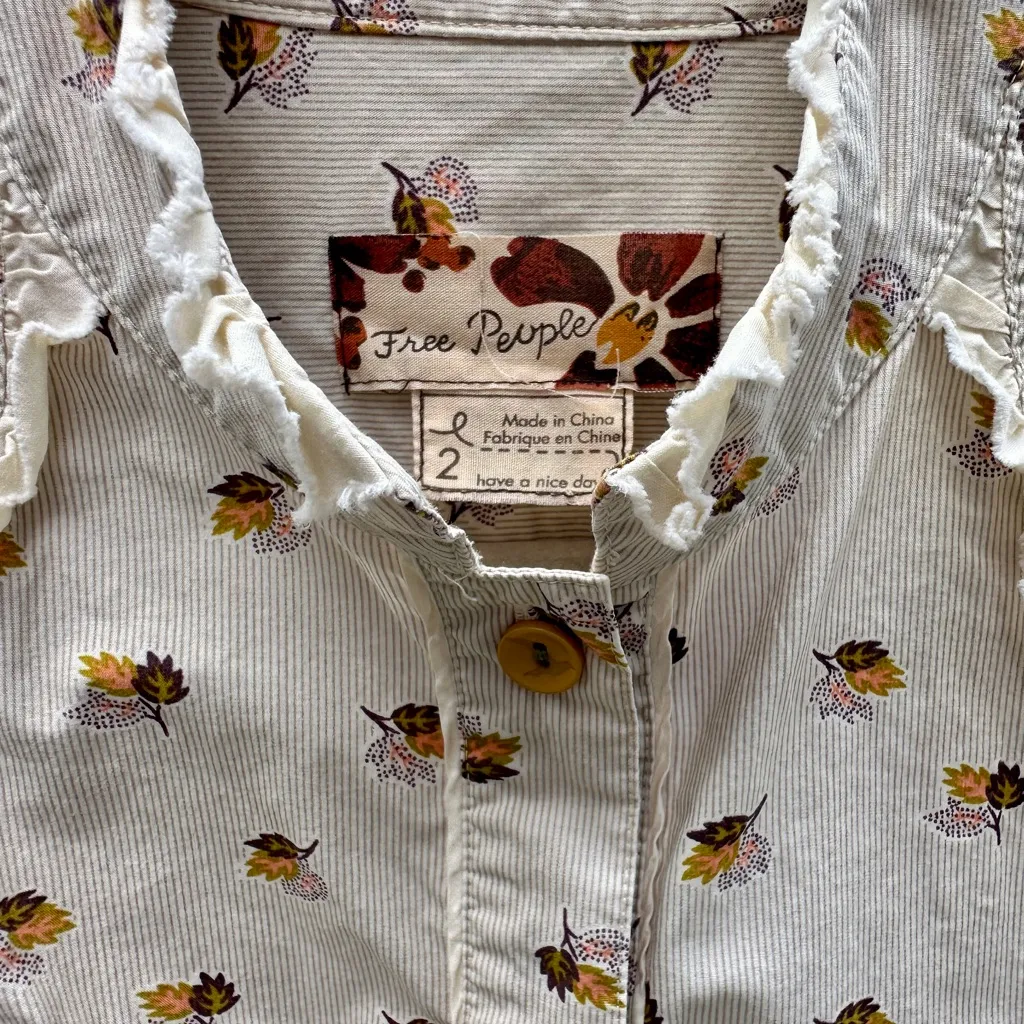 Free People Tiny Floral Bouquets Puff Sleeve Button Down Shirt - Image 4