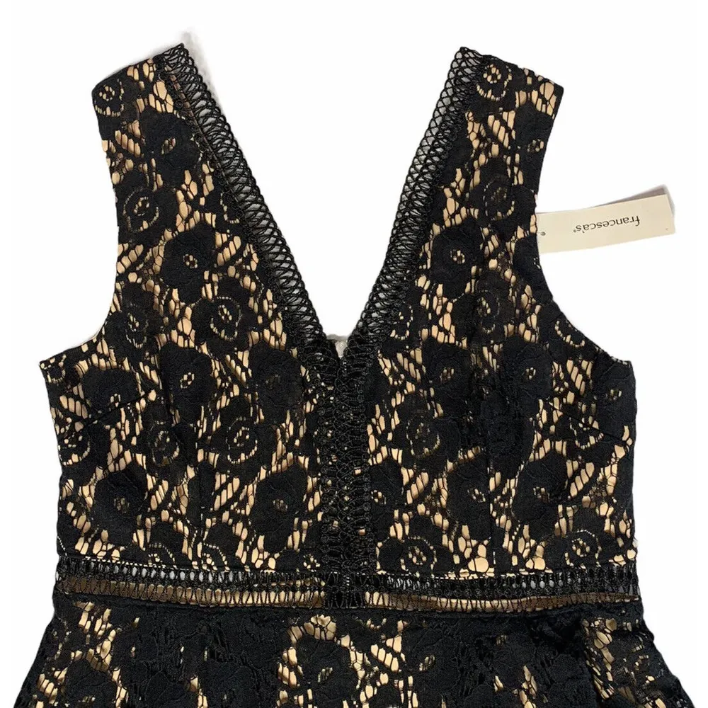 NEW Francescas Miami Xander Black Lace V Neck Fit & Flare Dress Exposed Zipper M - Image 4