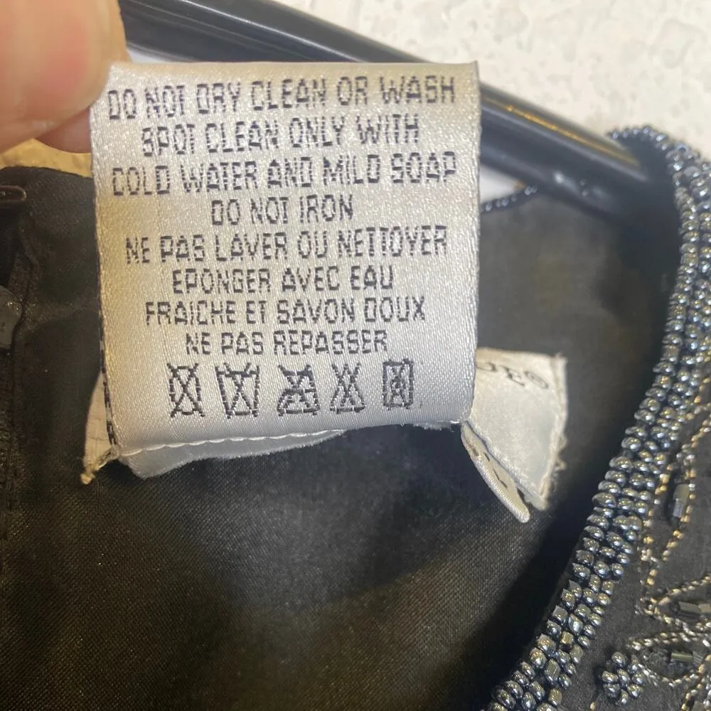 Vintage Papell Boutique Evening Beaded Short Sleeve Blouse Black Silk EUC Sz Sm - Image 7