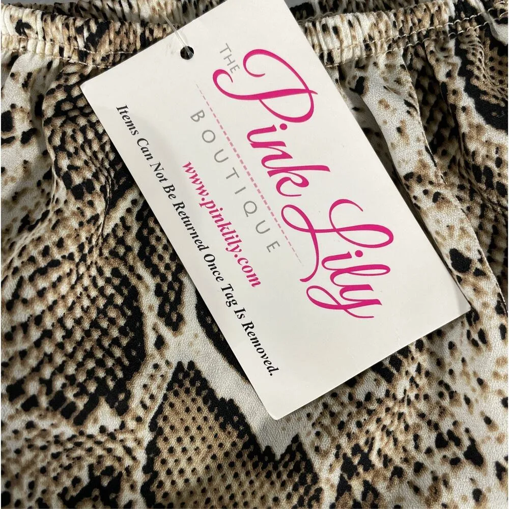 Pink Lily Boutique Top Brown Snake Skin Off the Shoulder Blouse Womens Size S - Image 3