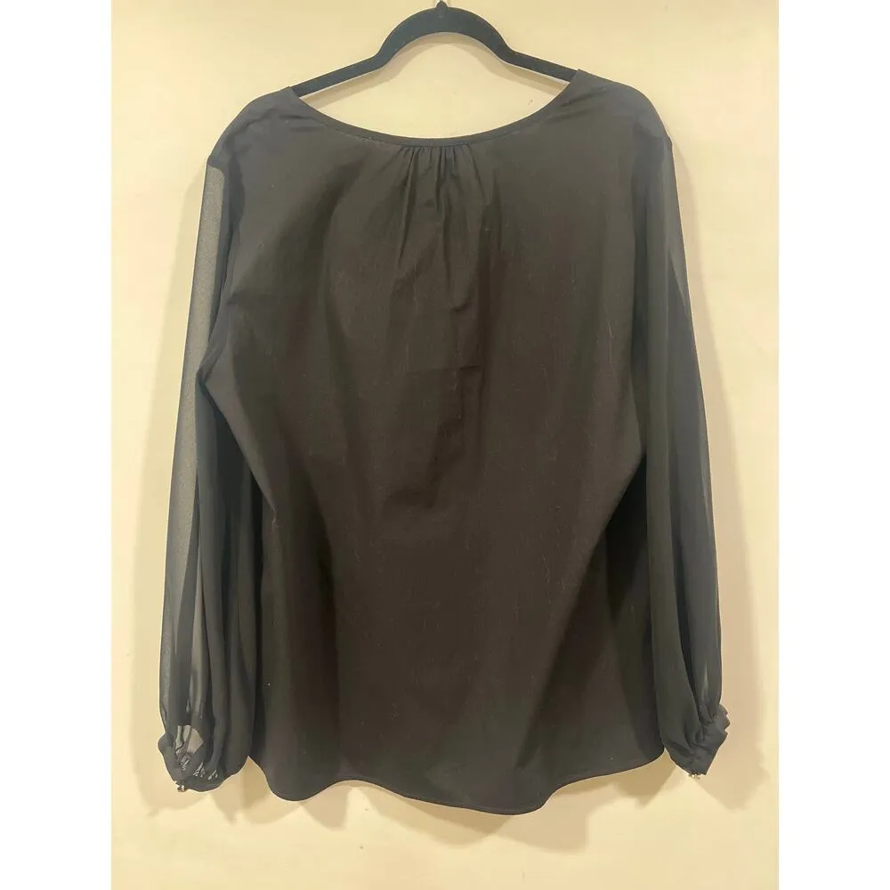 Women’s H Halston Cotton Sheer Long Sleeve Blouse XL Business Casual Office wear - Image 4