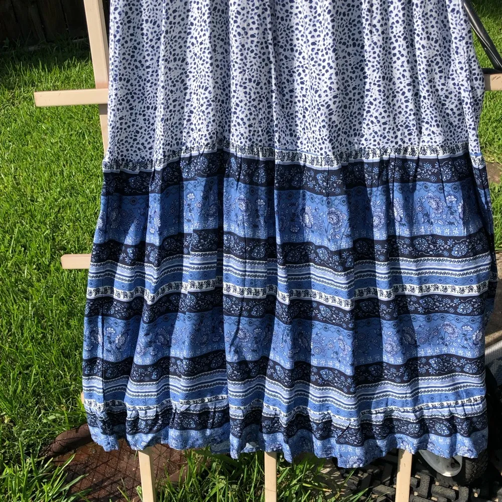 Ruffle Hem Tiered Criss Cross Peep Bodice Spaghetti Straps Maxi Dress S - Image 7