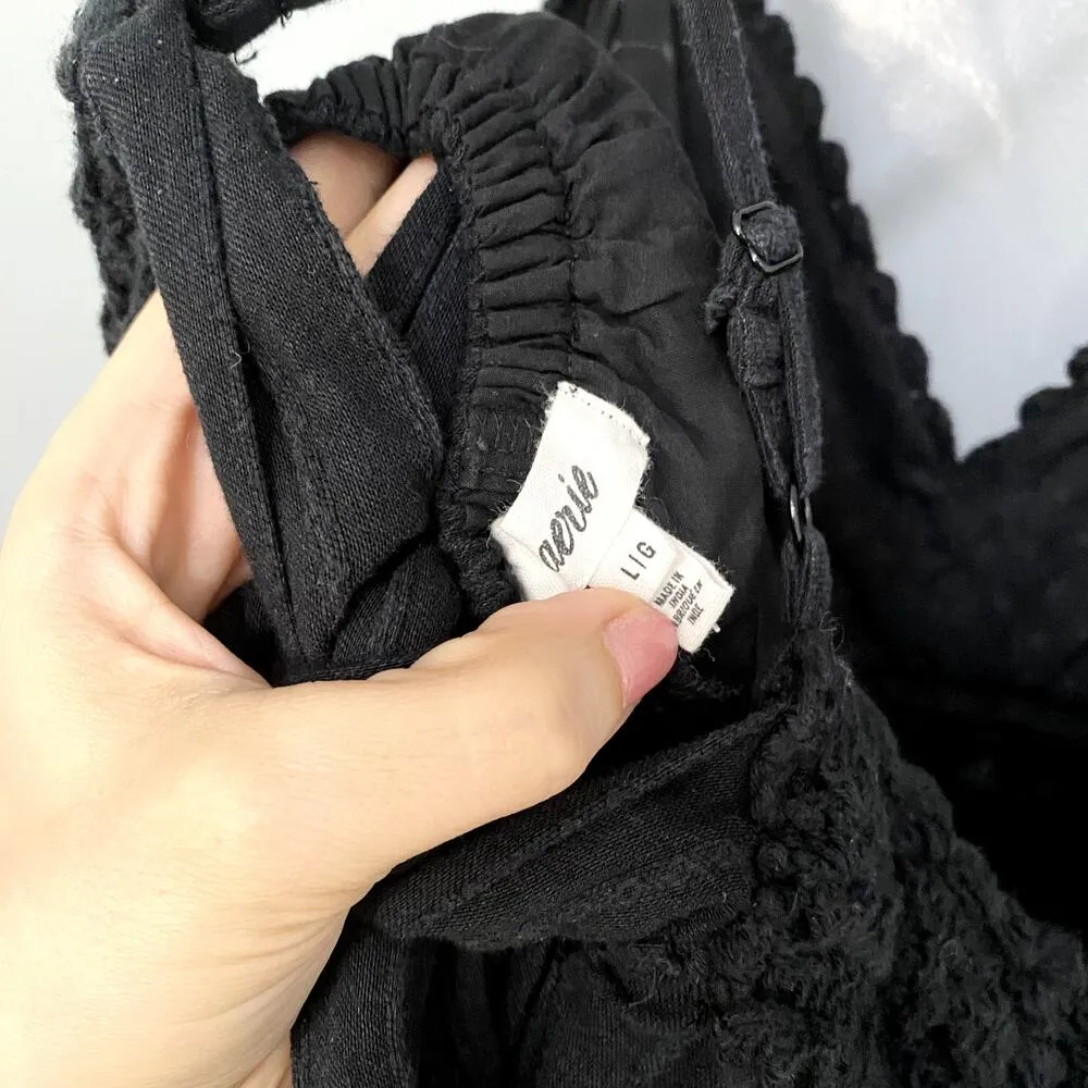 Aerie Black Crochet Gauzy Criss Cross Tie Back Tiered Boho Beach Mini Dress L - Image 6