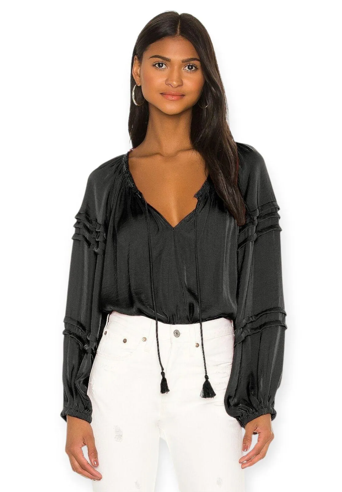 Free People Intimately | XS | All Tucks Blousy Black Thong Bodysuit OB1089527 - Image 4