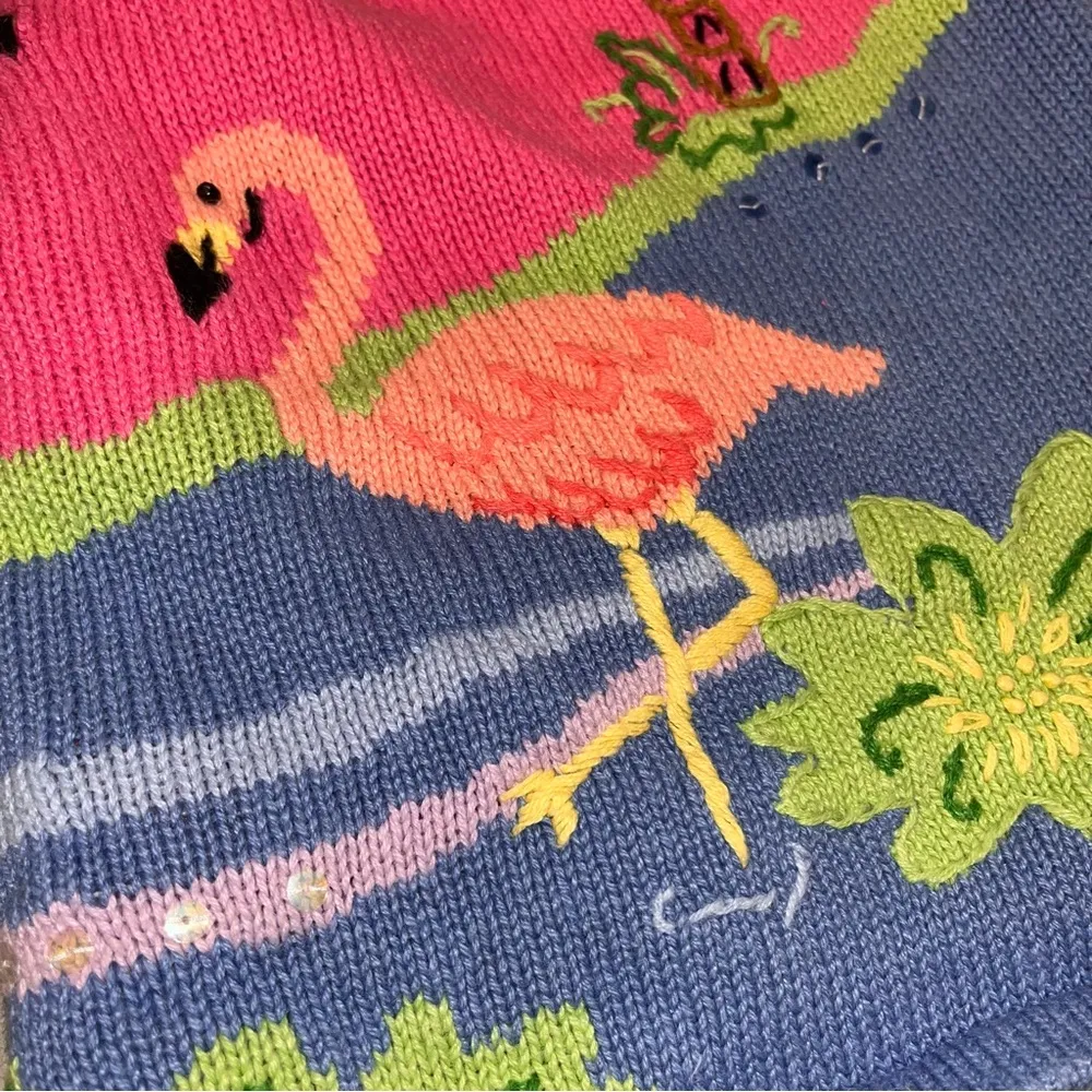 Vintage The Quacker Factory Pink Flamingo Embroidered Embellished Sweater Tunic - Image 7