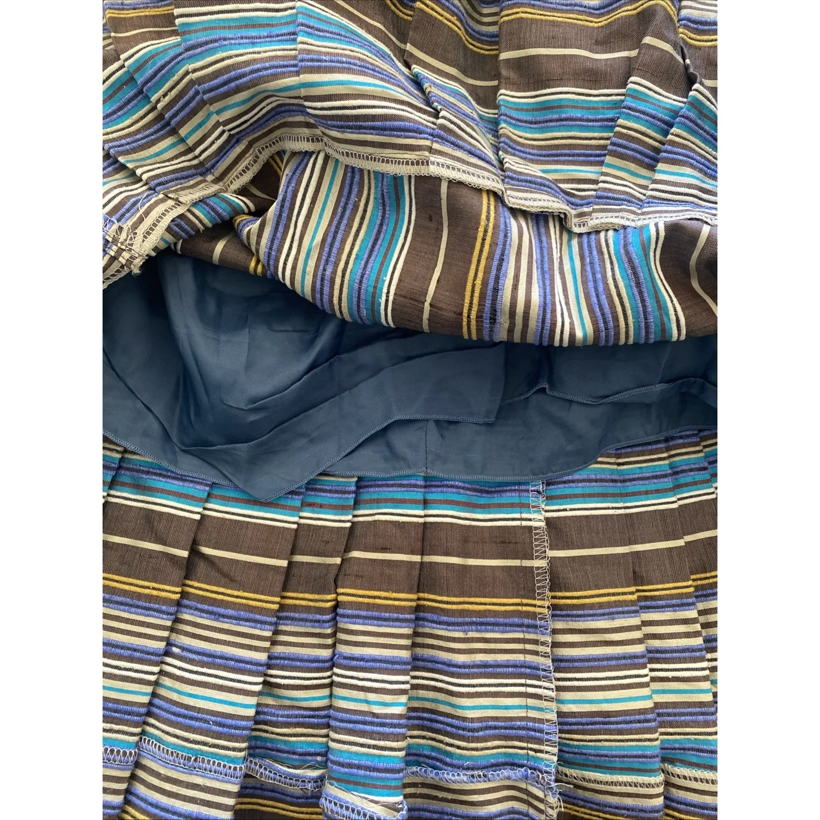 Akris Punto Womens 8 Blue Brown Striped Silk Skirt Mixed Pencil Straight Career - Image 5
