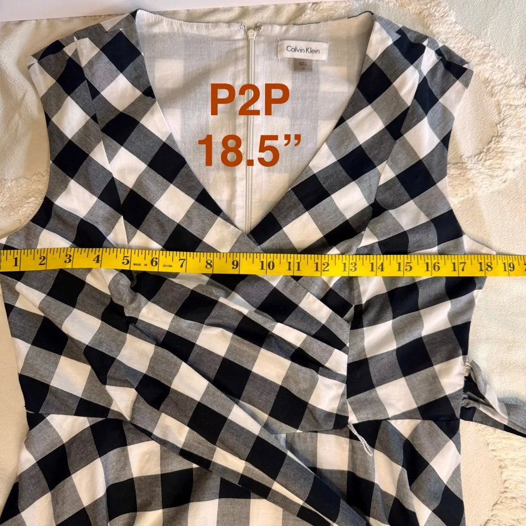 Calvin Klein Fit &‎ Flare Dress Women’s Size 10 Black White Gingham Retro  Pinup - Image 12