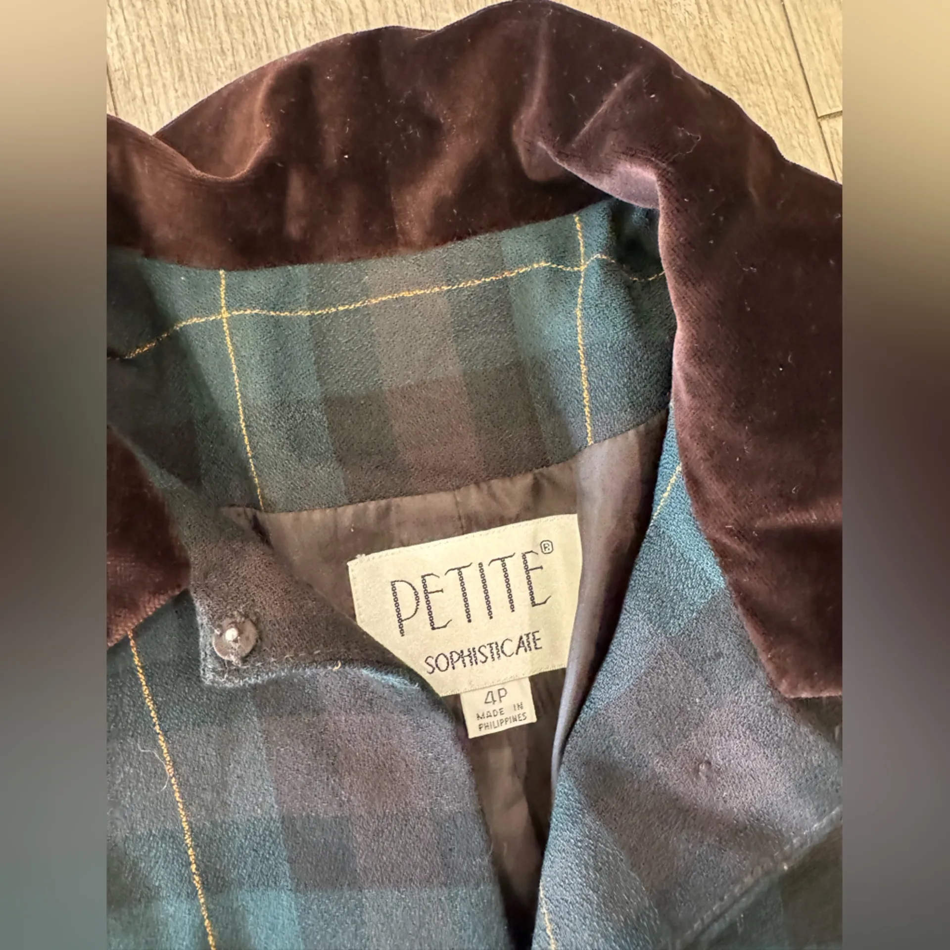 Petite Sophisticate Navy Plaid Blazer with Velvet Accents - Image 4