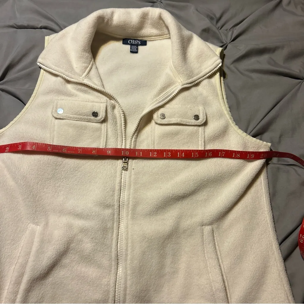 Chaps Womens Fleece Vest Size Large Full Zip Beige Pockets Casual - Image 5