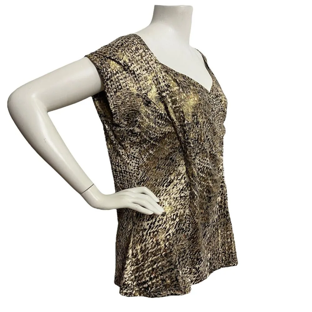 MSK Women's Brown Gold Dots Snake Print Ruched Sweetheart Neck Blouse Size L Y2K Size L - Image 2