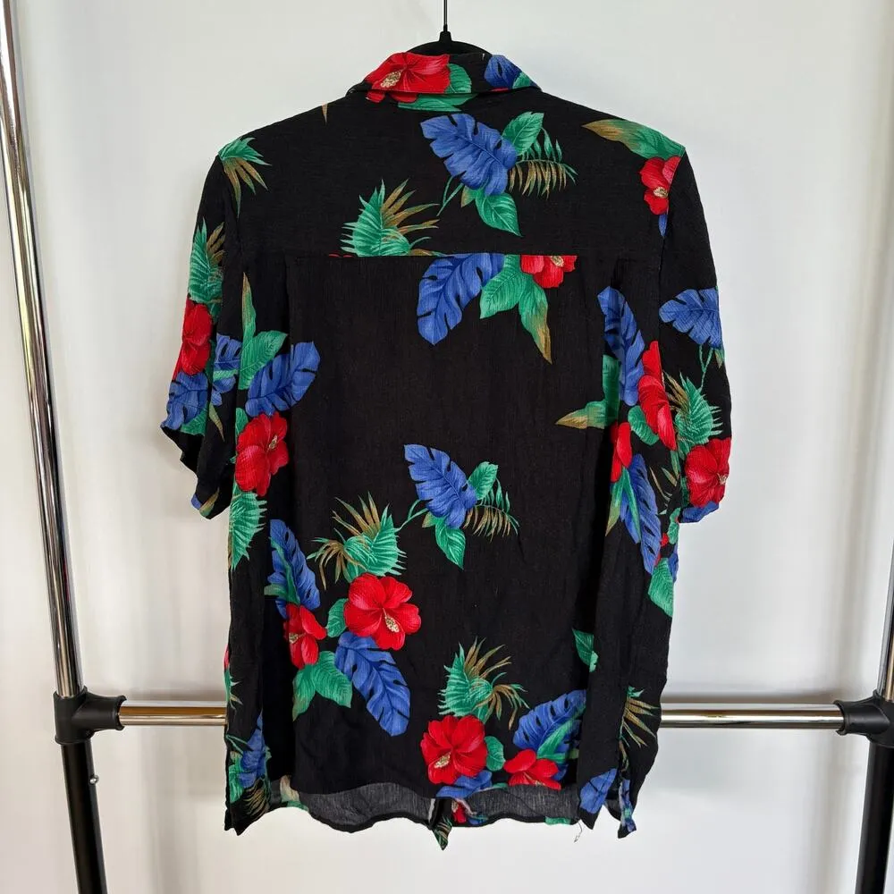 Vtg Hawaiian Print Colorful Vacation Top Black Button Down Resortwear Cruise 16W - Image 3