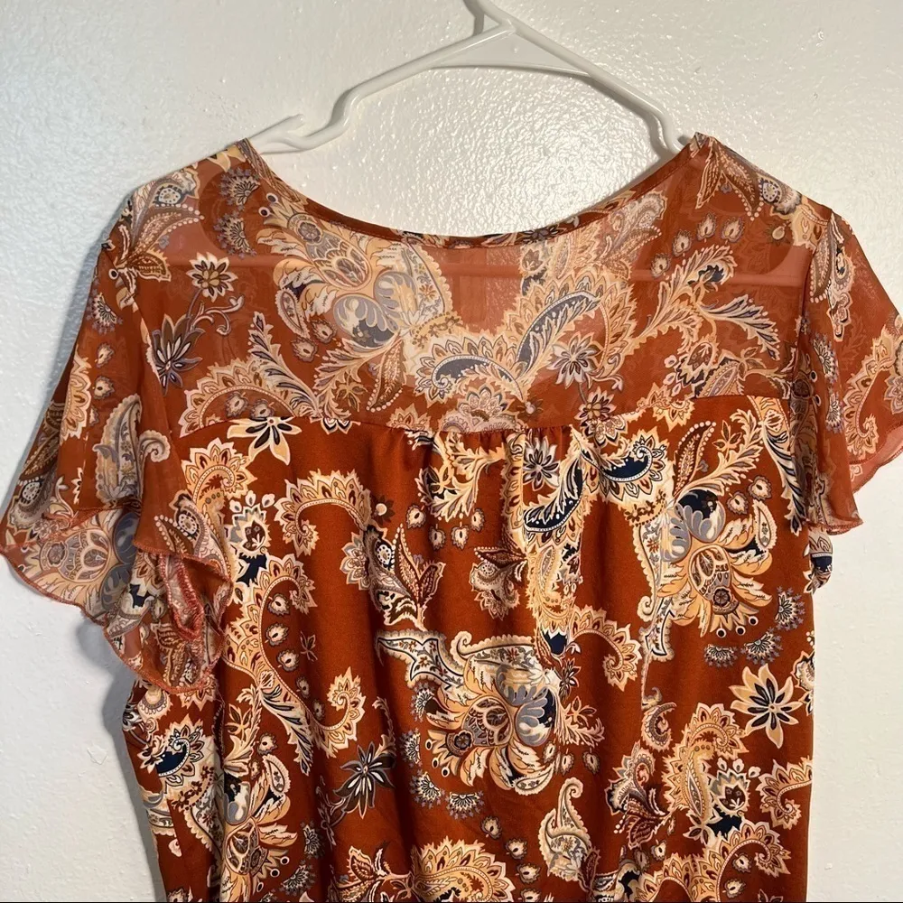 PerSeption Concept Blouse Tan Blue Paisley Size M - Image 7