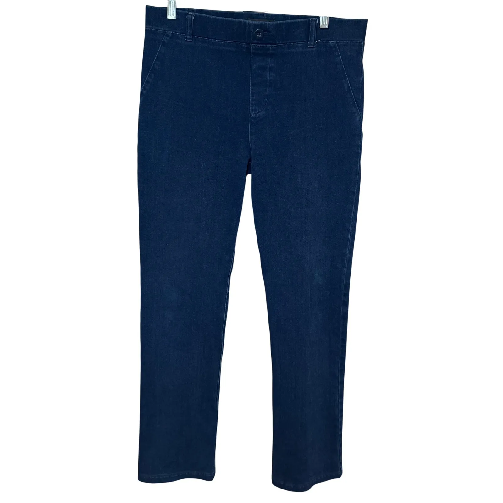 Betabrand Straight Leg Jeans Pull On Dark Wash Indigo Size Large Petite - Image 2