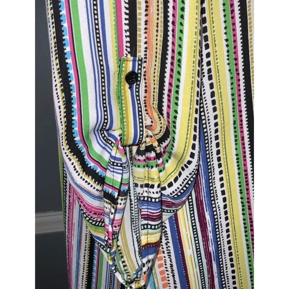 Melissa Paige Colorful Striped Button Down Hi/Lo Tab Sleeves Shirt Dress SP - Image 6