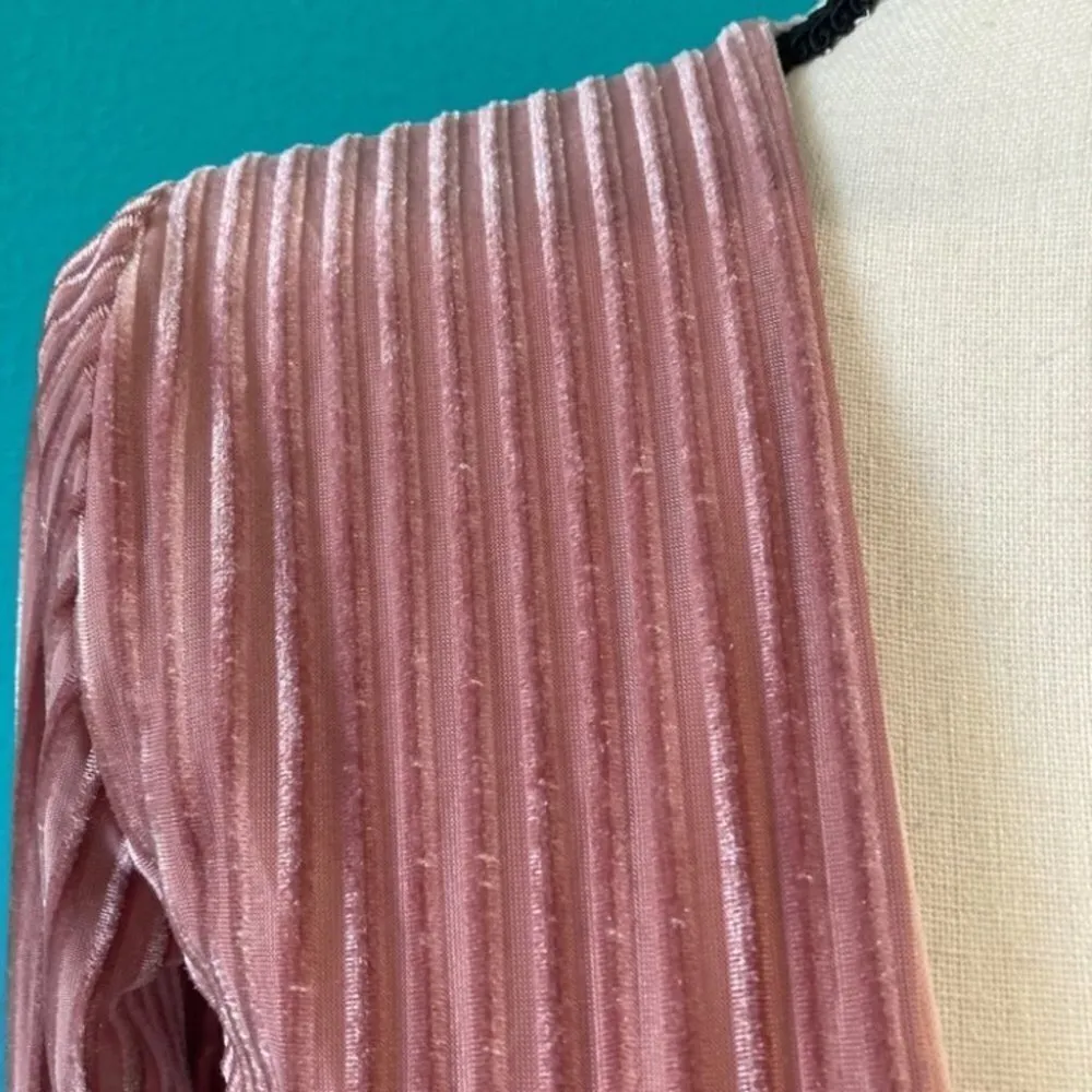 ⭐️ ASOS Rare London pink velvet stripe flute sleeve dress - Image 6