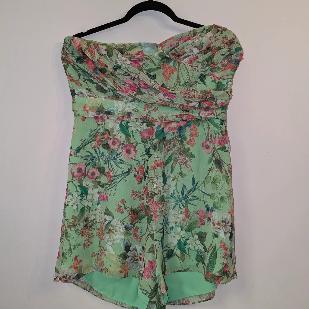Jay Godfrey Lydia Green Floral Strapless Romper Pantsuit Retail $325 Size 12 - Image 5
