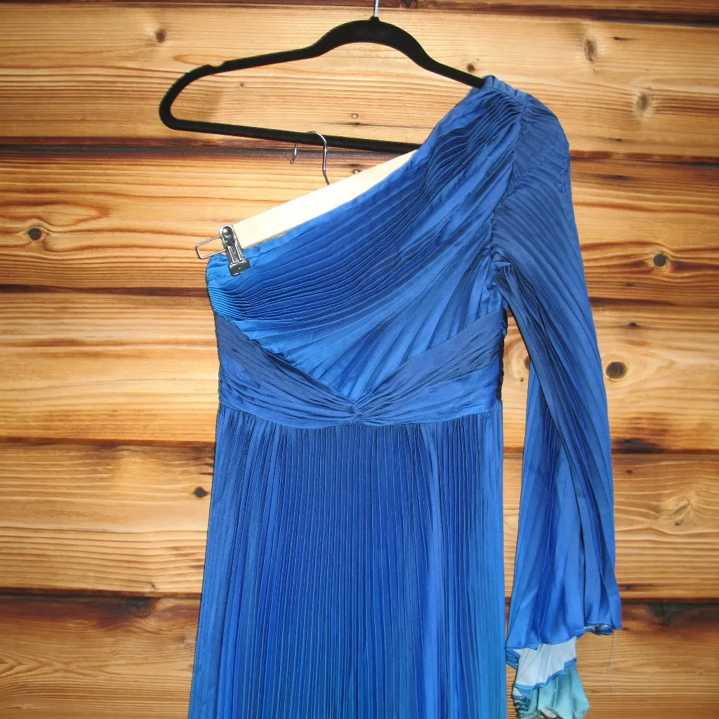 MAC DUGGAL 49903 Blue Ombre Pleated Charmeuse One-Shoulder Gown Dress 4 Flaws - Image 9