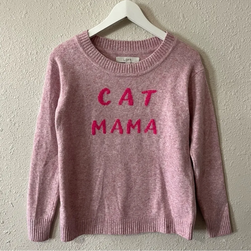LOFT Cat Mama Crew Neck Pullover Sweater Size XS Novelty Pink‎ - Image 7