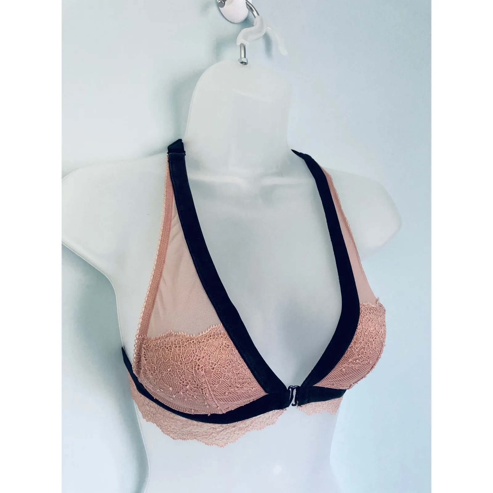 Victoria's Secret Bralette XS Beige and Black Velvet - Image 2