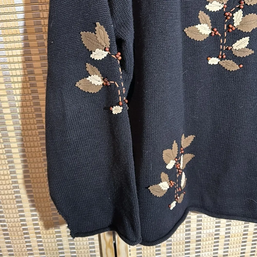 Susan Bristol Vintage Y2K Auturn Leaf Pattern Black Beaded Sweater Size XL - Image 9